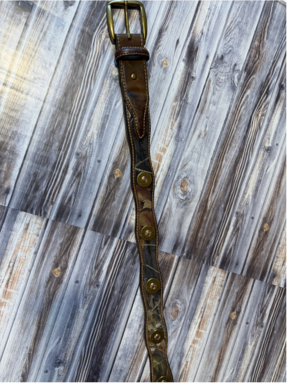 Nocona Mossy Oak camo shotgun shell belt brown leather belt